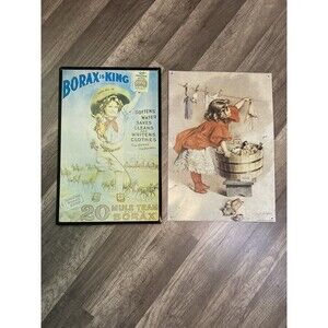 Borax is King 20 Mule & Clothes Line Tin Signs Lot/2 Vintage Theme Home Decor